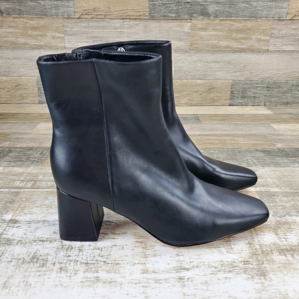 Marc Fisher Rudie Womens Bootie Sz 9.5 W Black Leather Square Toe Block Heel
